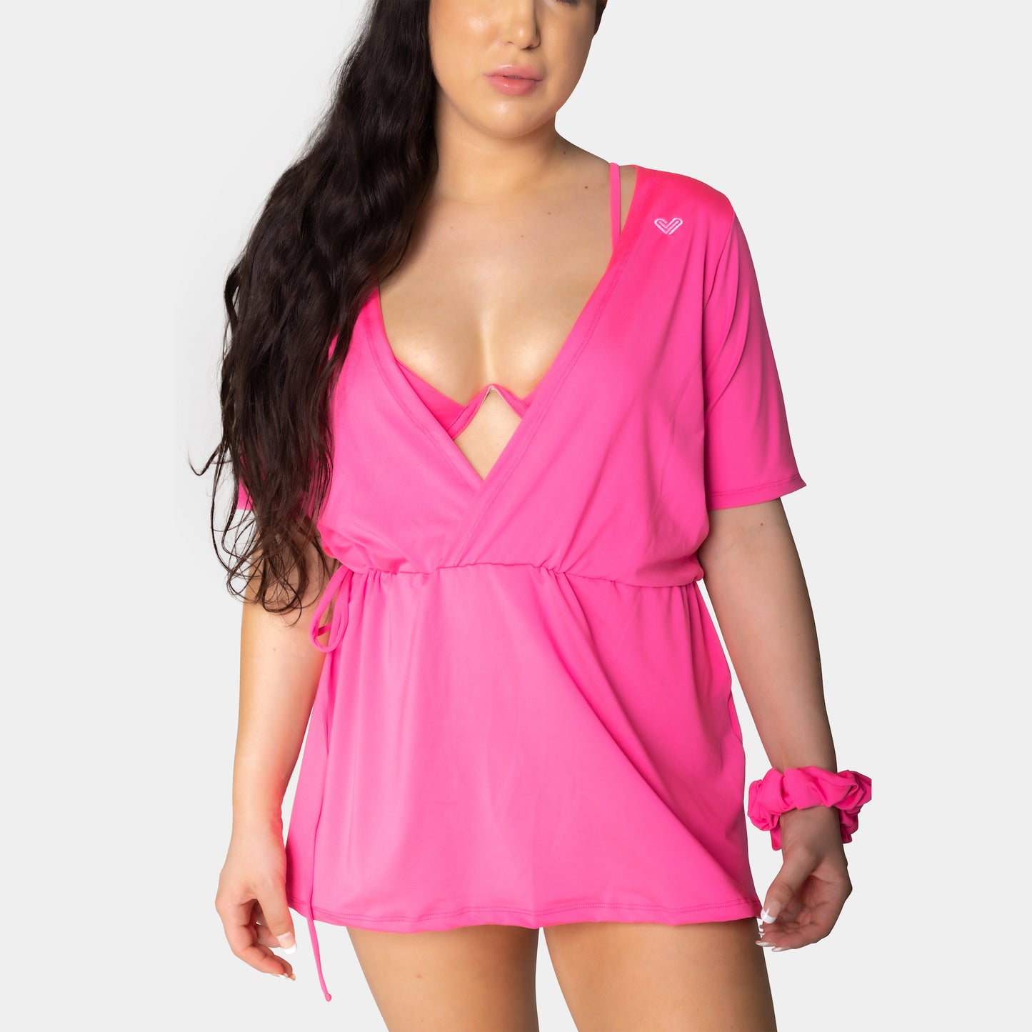 Hot Pink Long Sleeve Cover-Up Dress