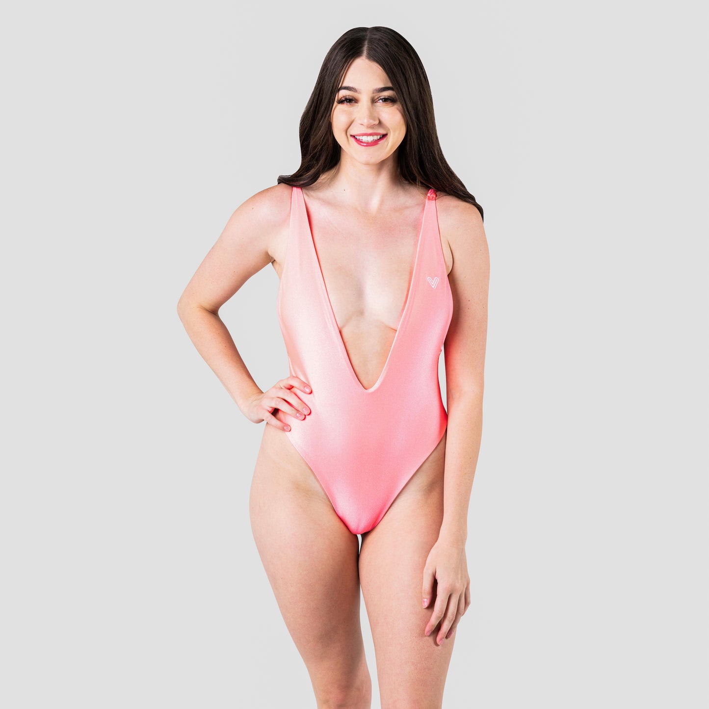 Satin Pink Deep-V One-Piece Bikini