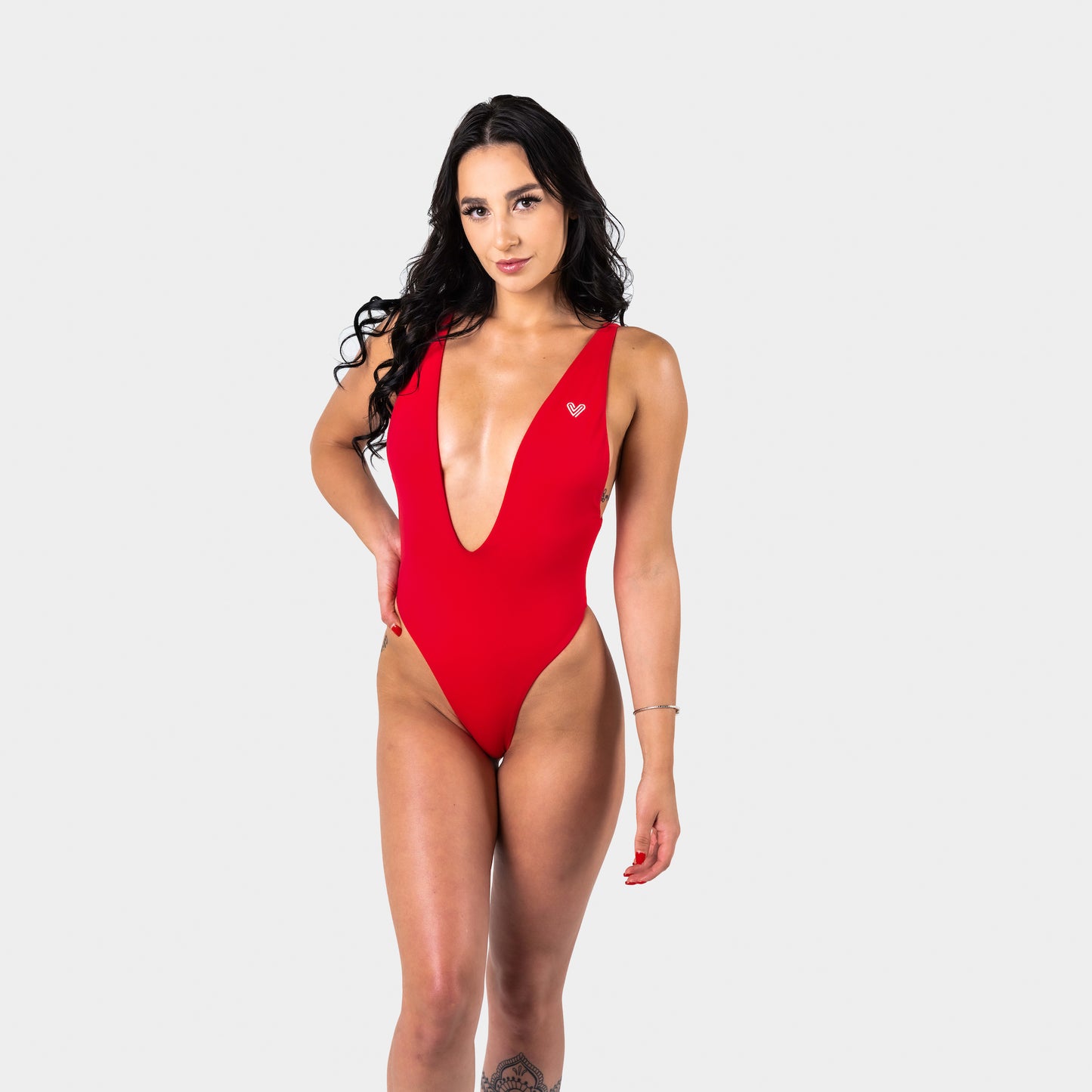 Corsa Red Deep-V One-Piece Bikini